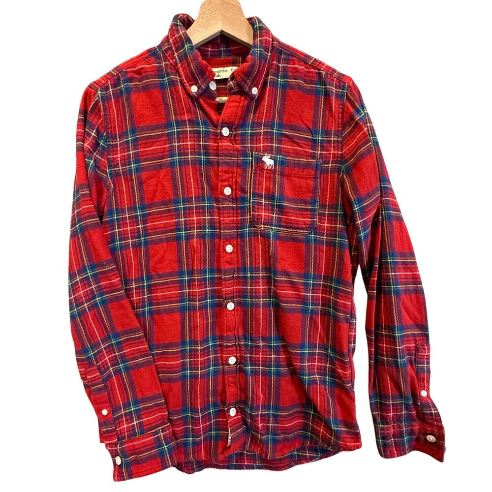 Abercrombie & Fitch Kids Flannel Shirt Red Plaid Button Down 13 14 Boys